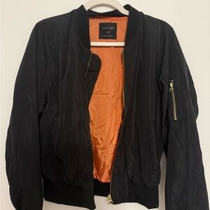Love Tree Black Bomber Jacket with Orange Lining